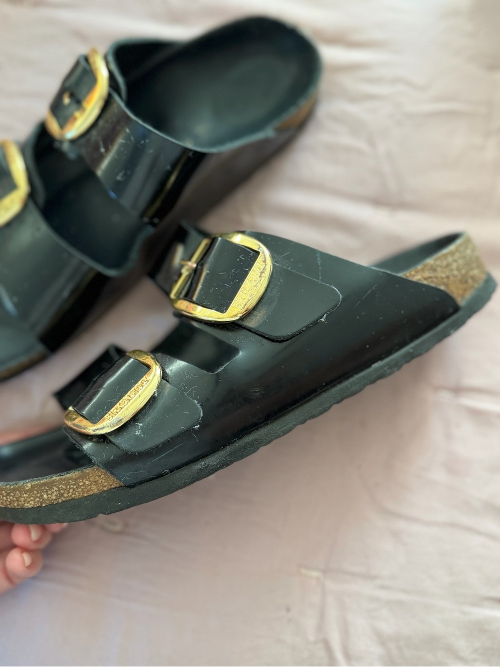 Birkenstock Black Sandals with Gold Buckles - Picture 3 of 4